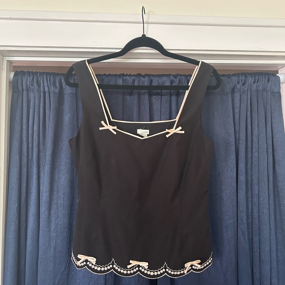 Odille Black and Cream Blouse with Bow Accents